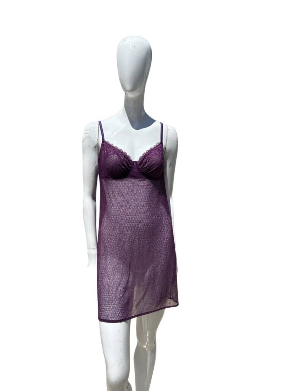 COSABELLA sheer lace knitted mini short slip dress size Medium purple baby doll